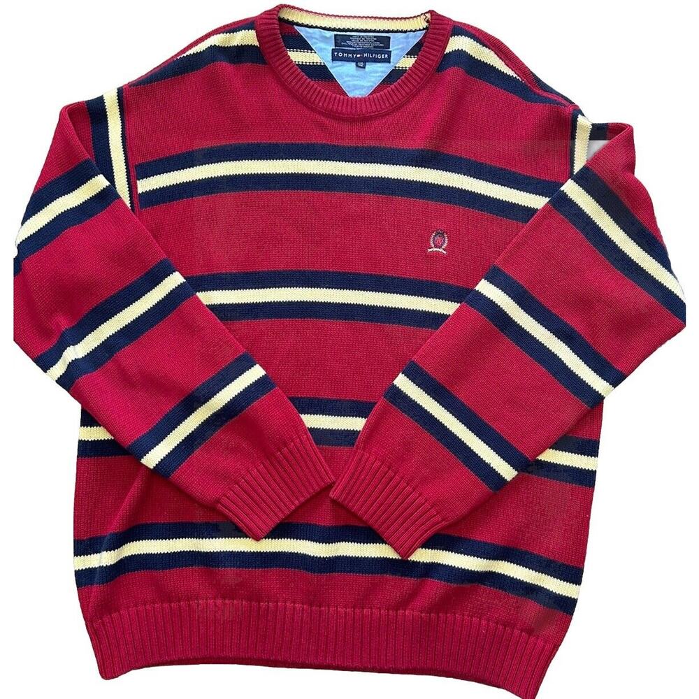 Vintage Tommy Hilfiger Striped Red Yellow Blue Sweater Mens XXL